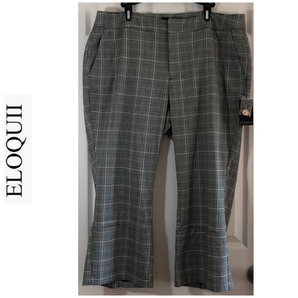 Eloquii Capri Black w/Green Gray Stripe Bell